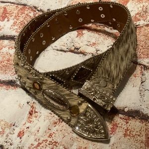 Wb Atlas Hair On Western Studded Womens Belt 38 Inches| Sz M (No Buckle)
